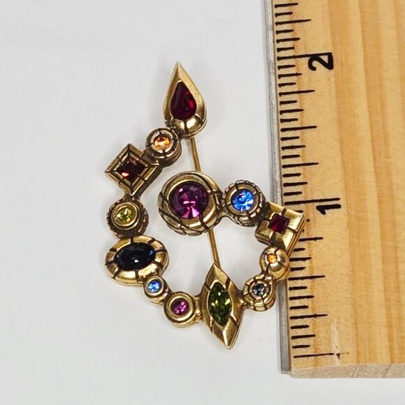 Patricia Locke Vintage Multi-Color Swarovski Crystal Gold Tone Pin Brooch Signed - Picture 6 of 6